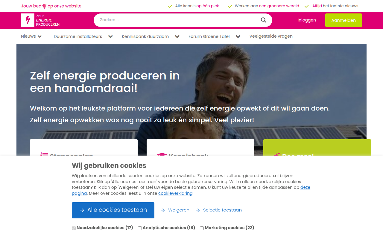 Screenshot van zelfenergieproduceren.nl