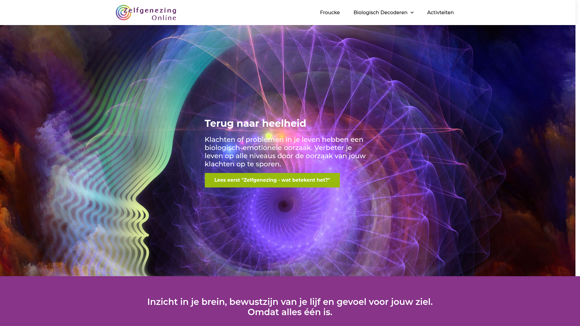 Screenshot van zelfgenezingonline.nl