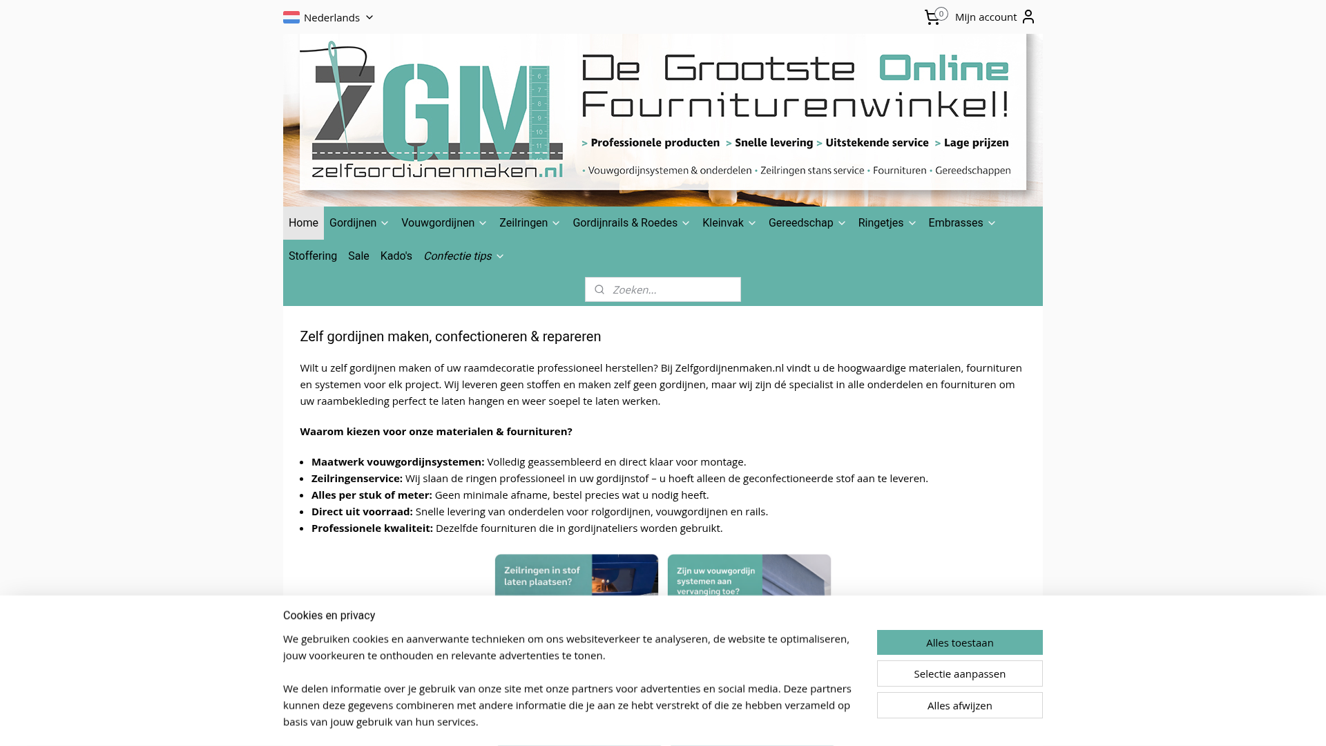 Screenshot van Zelfgordijnenmaken.nl
