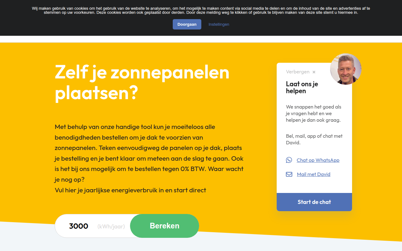 Screenshot van zelfjezonnepanelenplaatsen.nl