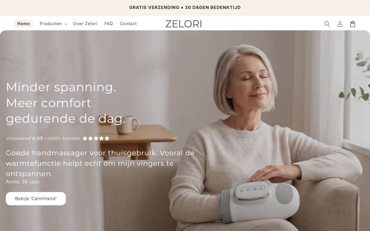 Screenshot van zelori.nl