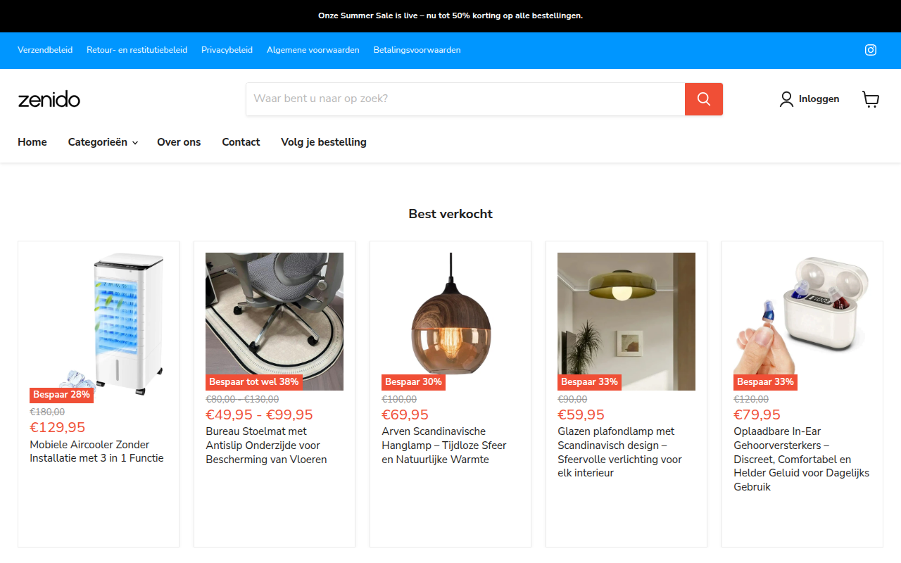 Screenshot van zenido.nl