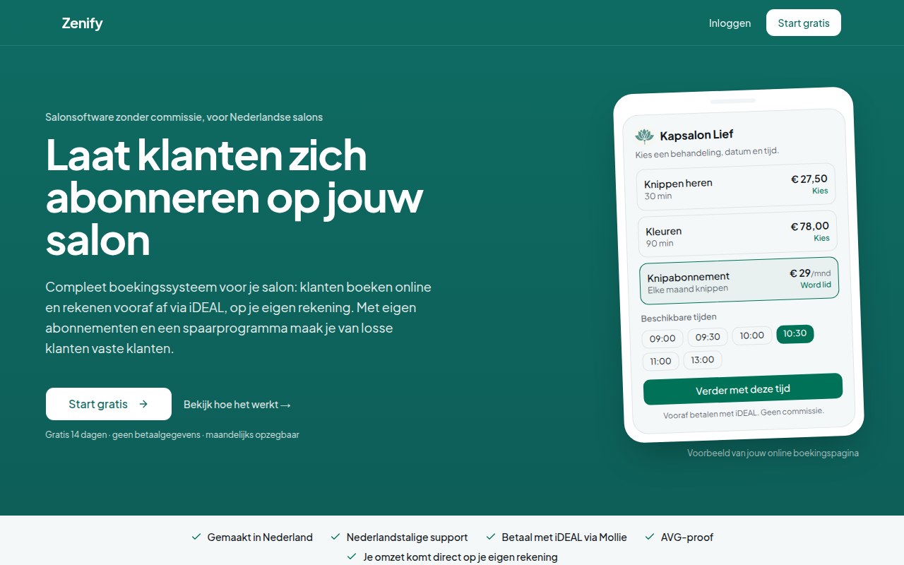 Screenshot van zenify.nl
