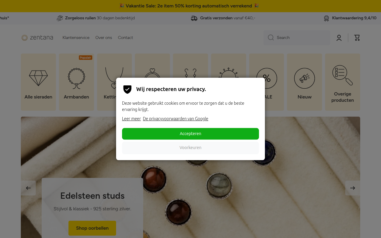 Screenshot van zentana.nl