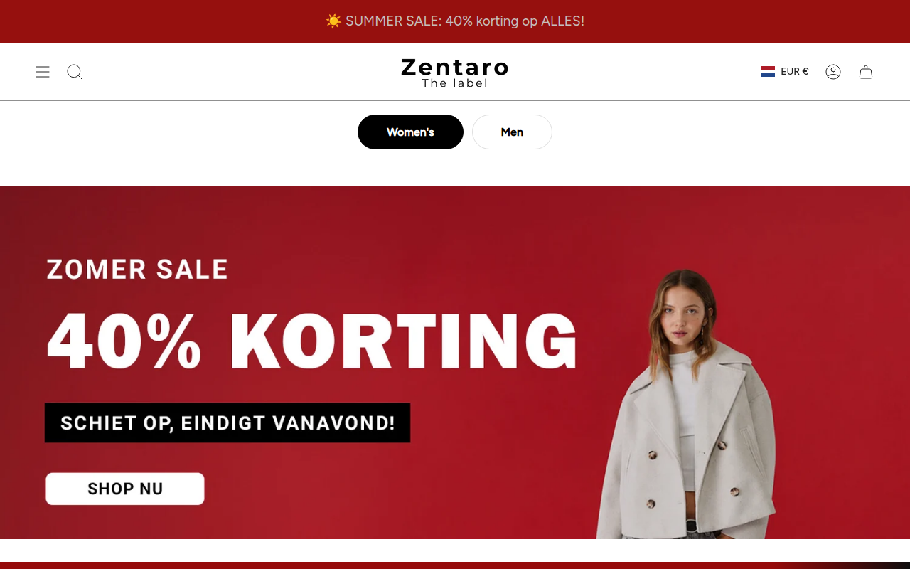 Screenshot van zentaro.nl