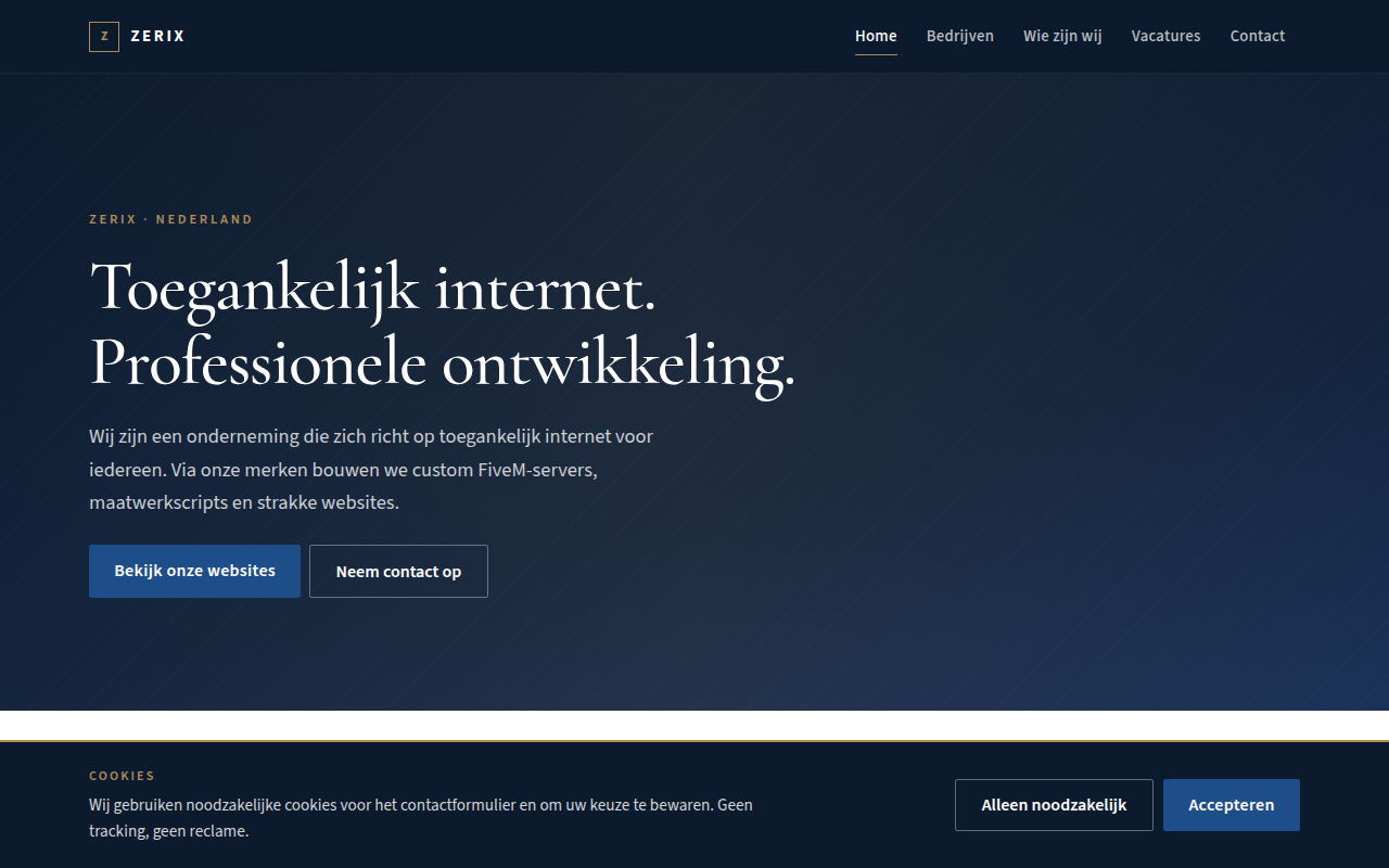 Screenshot van zerix.nl