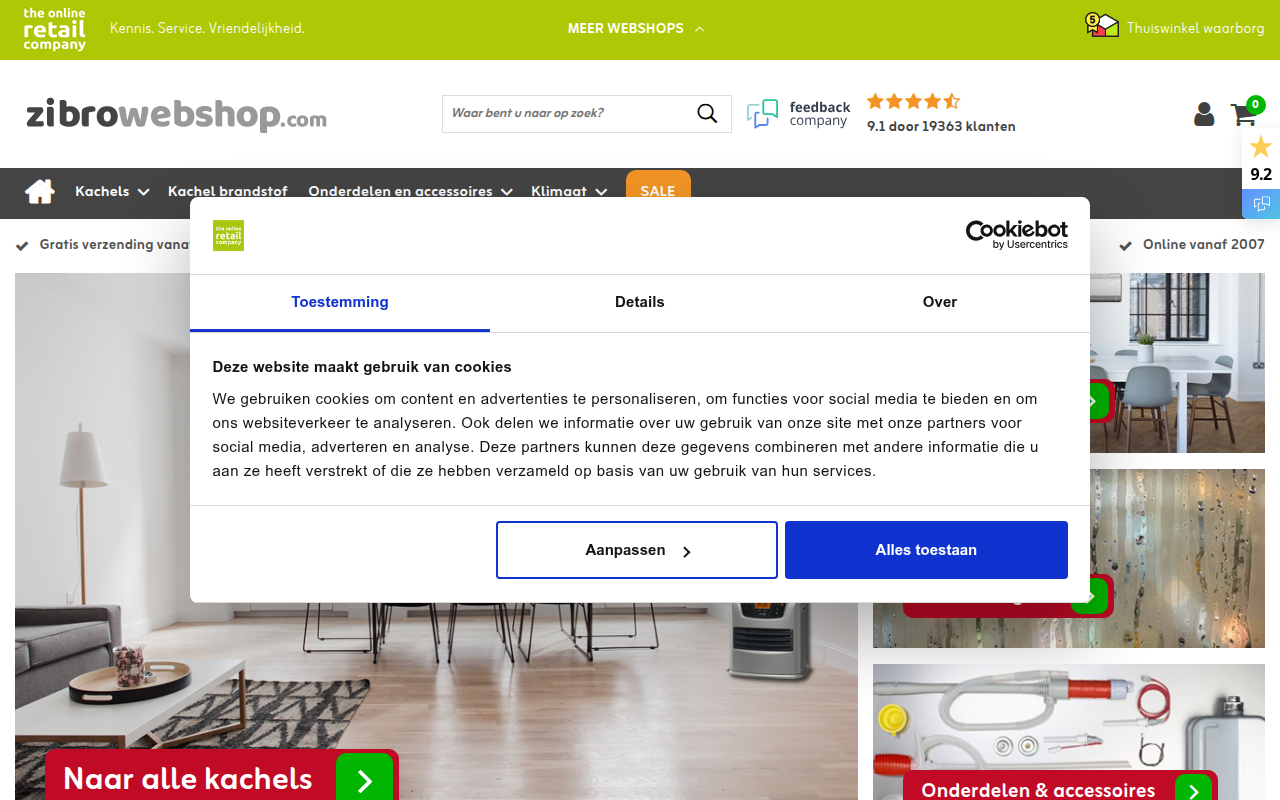 Screenshot van zibrowebshop.com