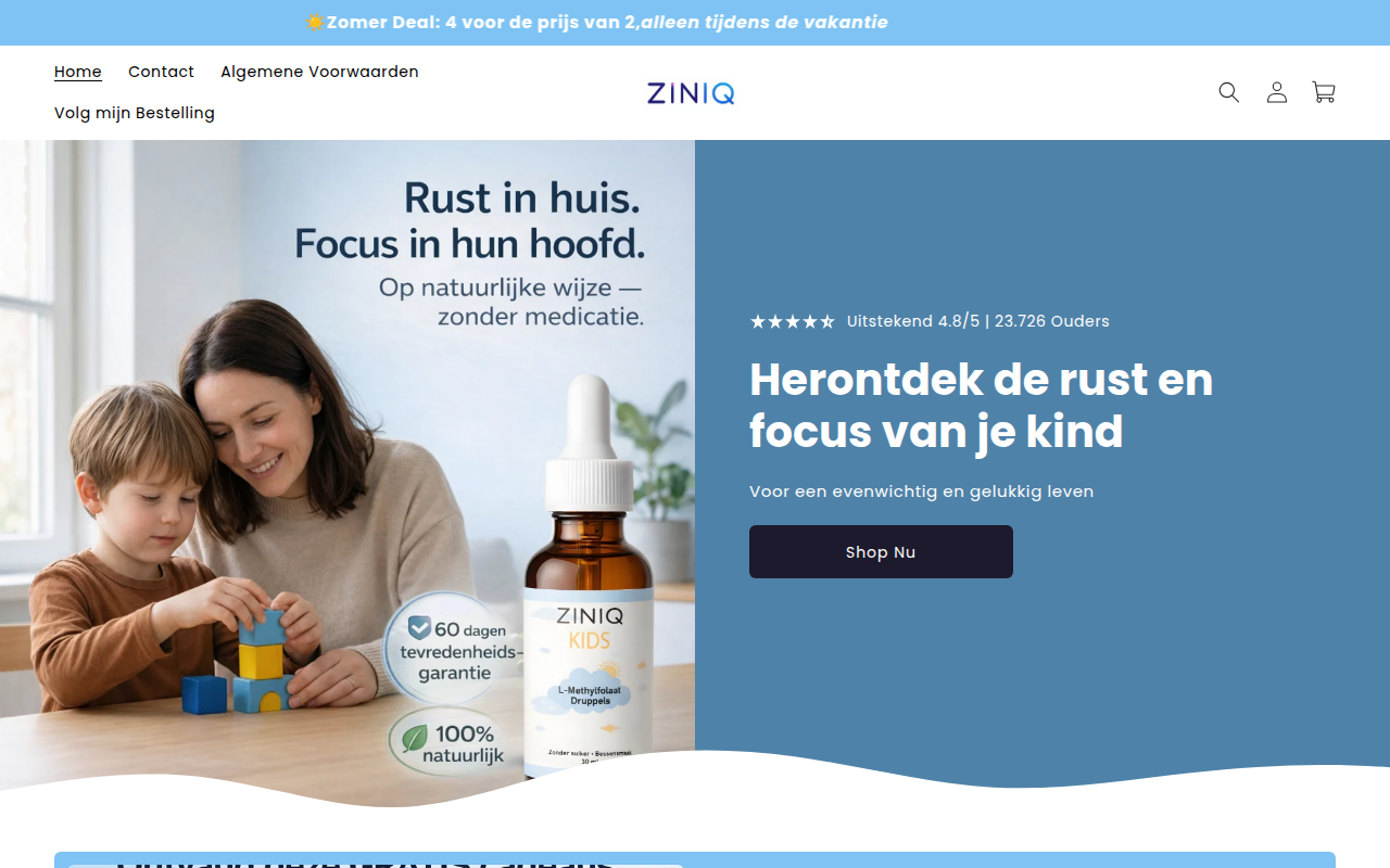 Screenshot van ziniq.nl