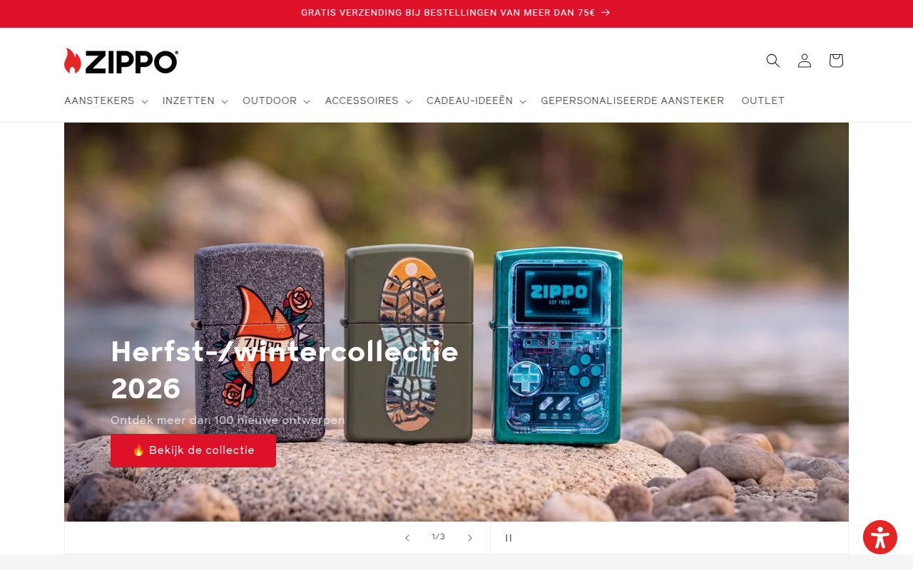 Screenshot van zippo.nl