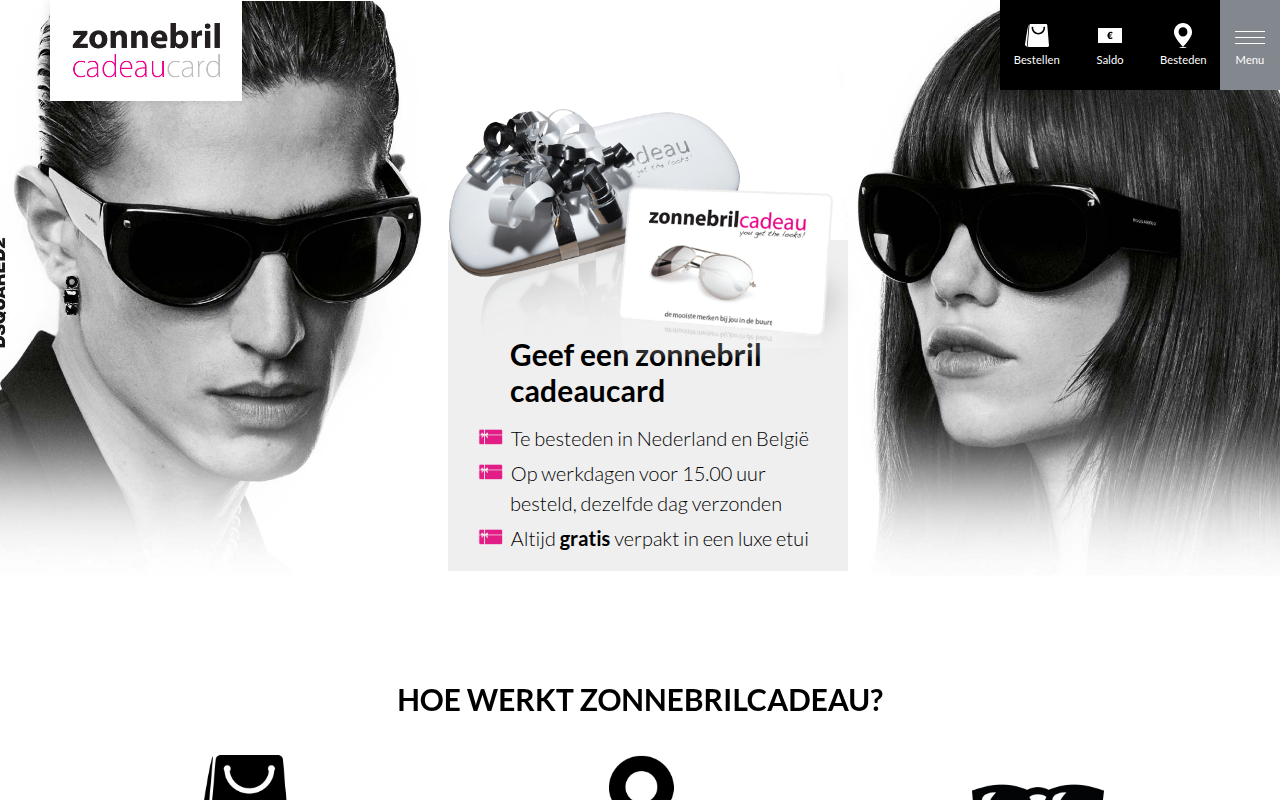 Screenshot van zonnebrilcadeau.nl