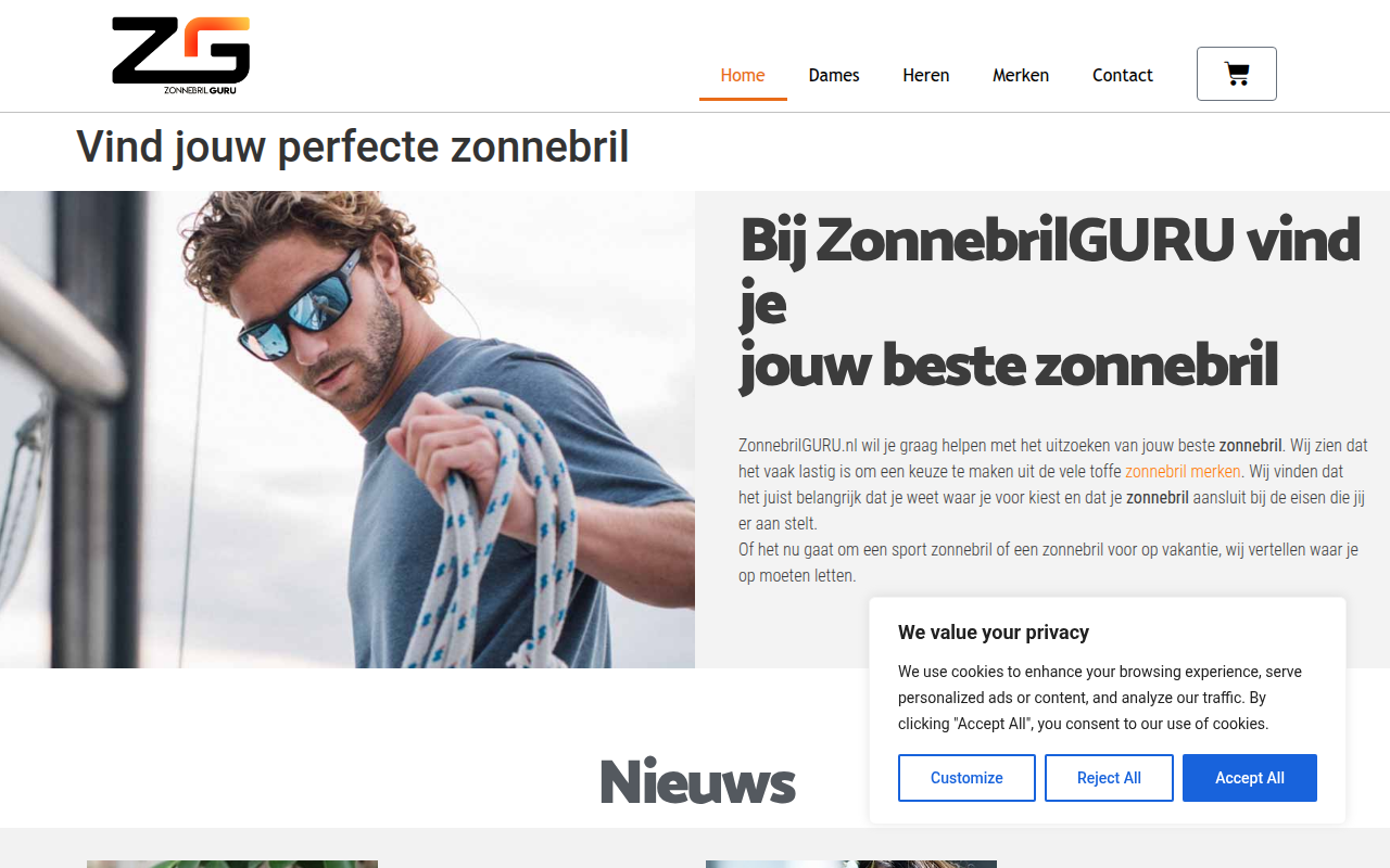 Screenshot van zonnebrilguru.nl