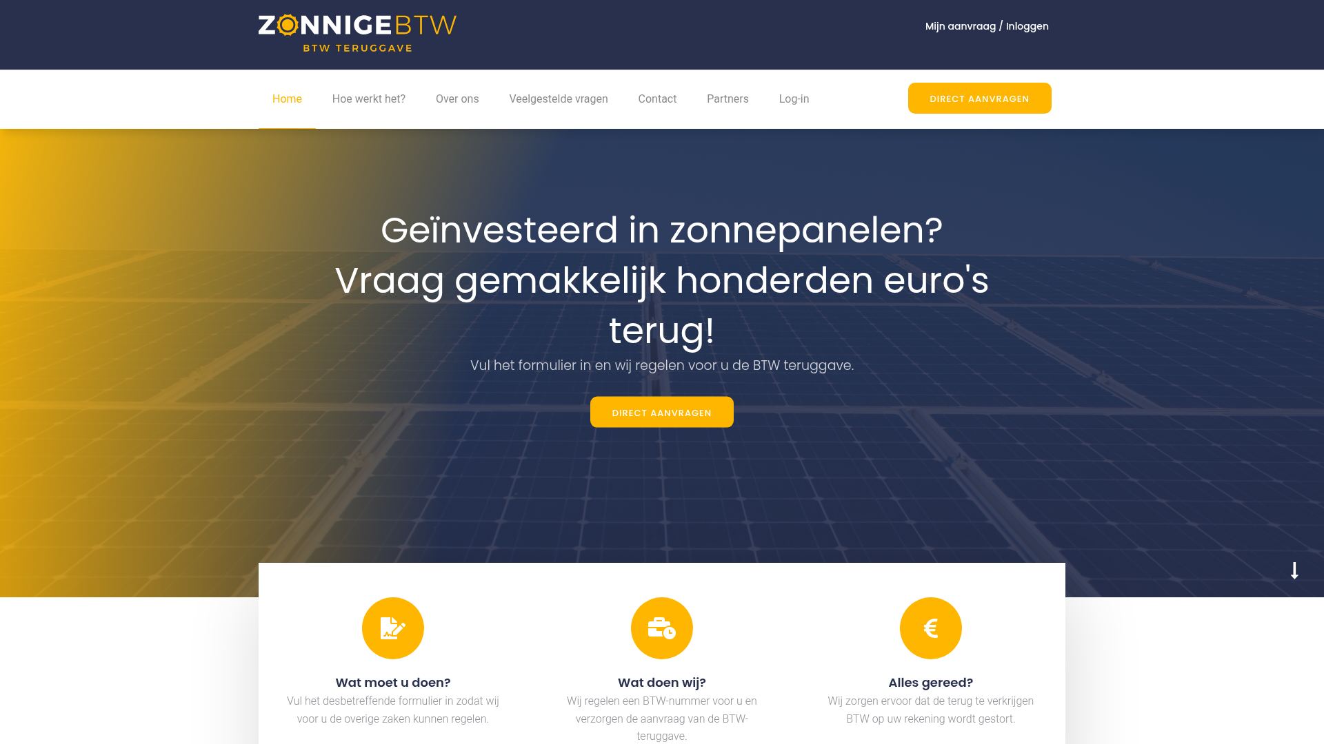 Screenshot van zonnigebtw.nl