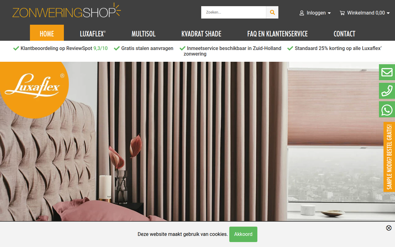Screenshot van zonweringshop.nl
