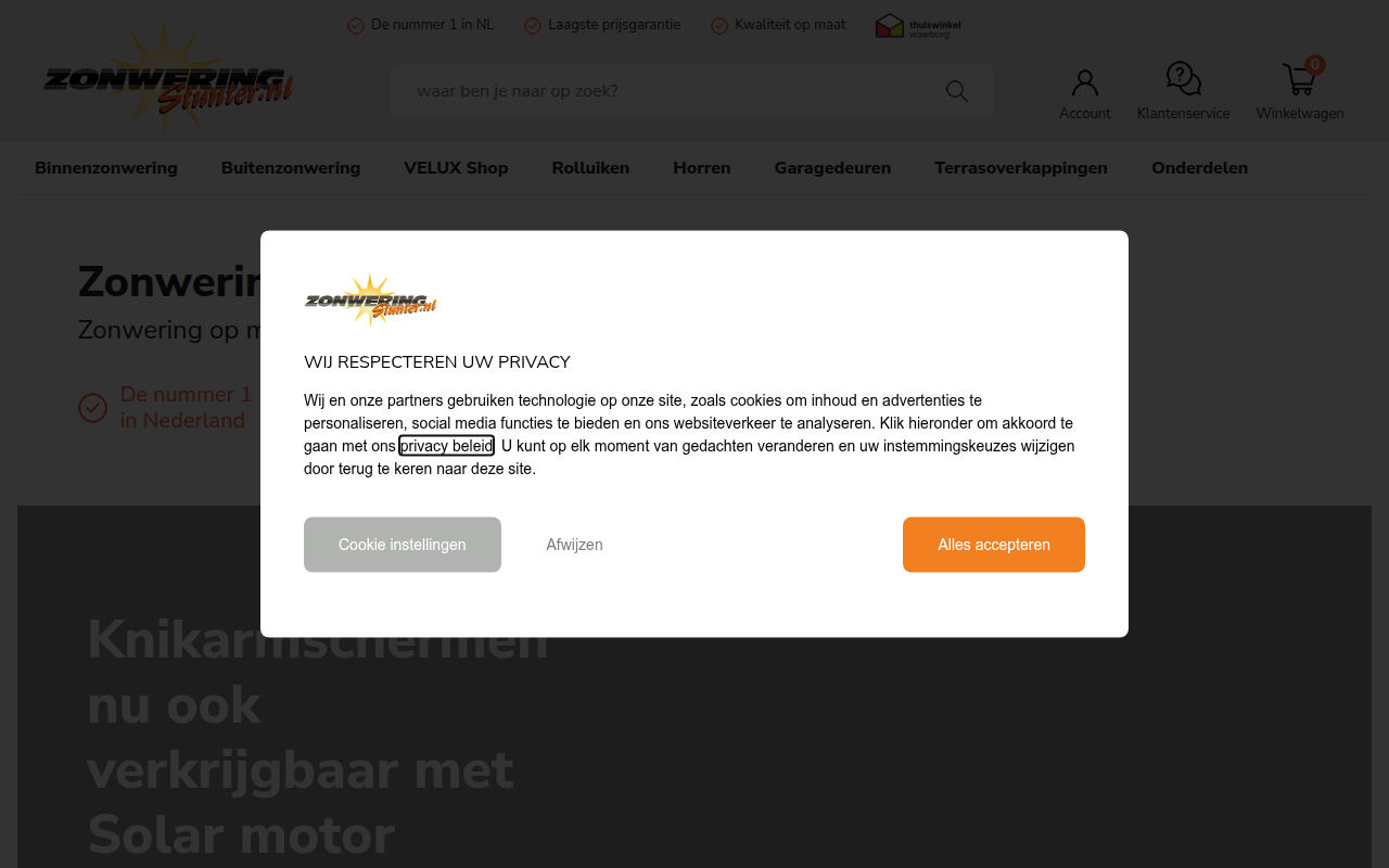 Screenshot van zonweringstunter.nl
