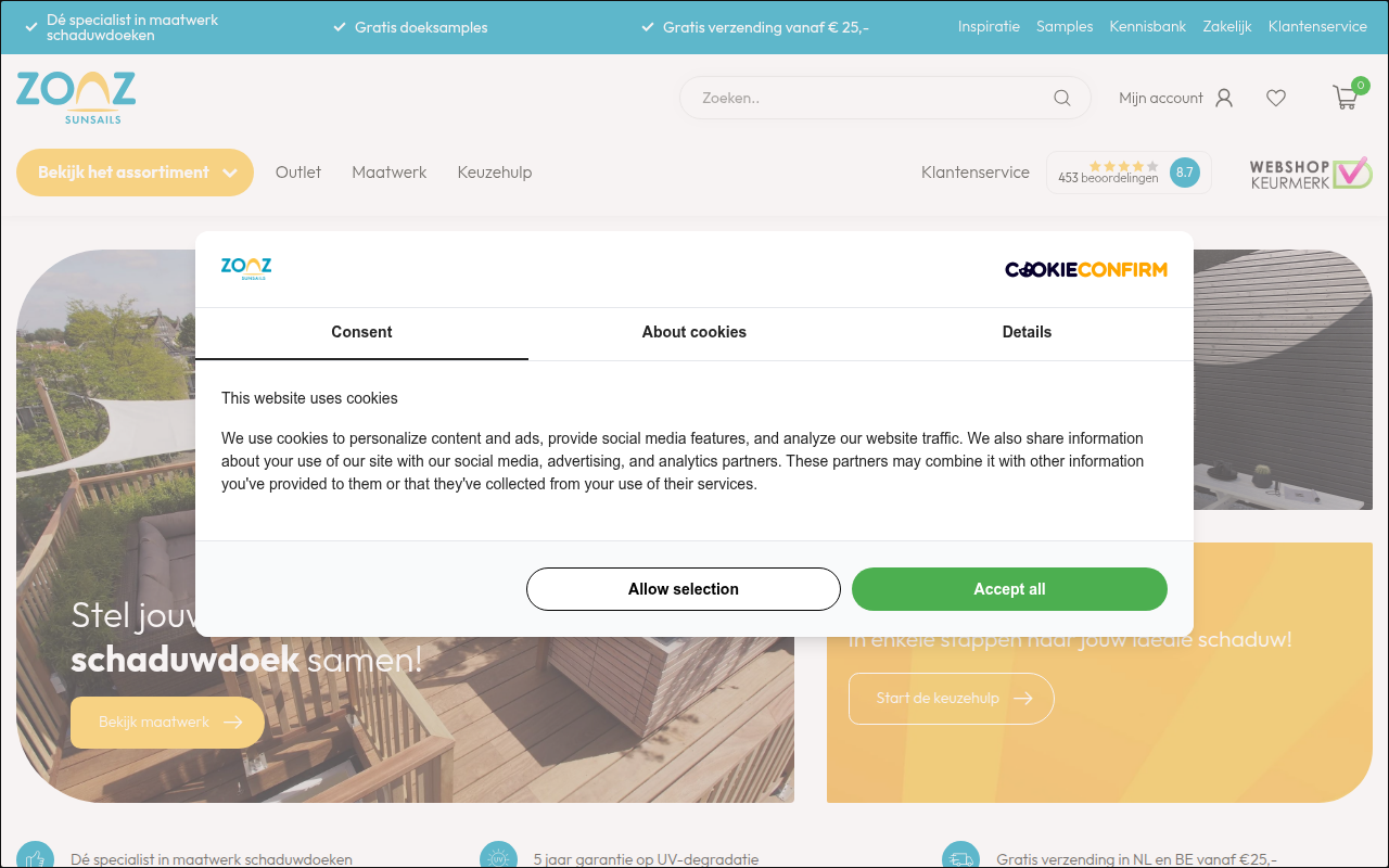 Screenshot van zonz.nl