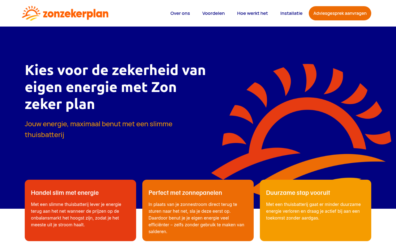 Screenshot van zonzekerplan.nl