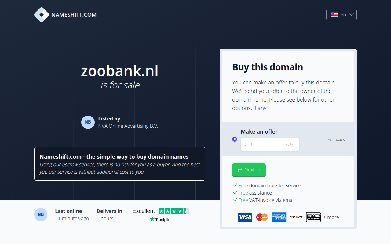 Screenshot van zoobank.nl