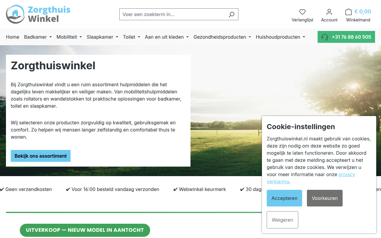 Screenshot van zorgthuiswinkel.nl