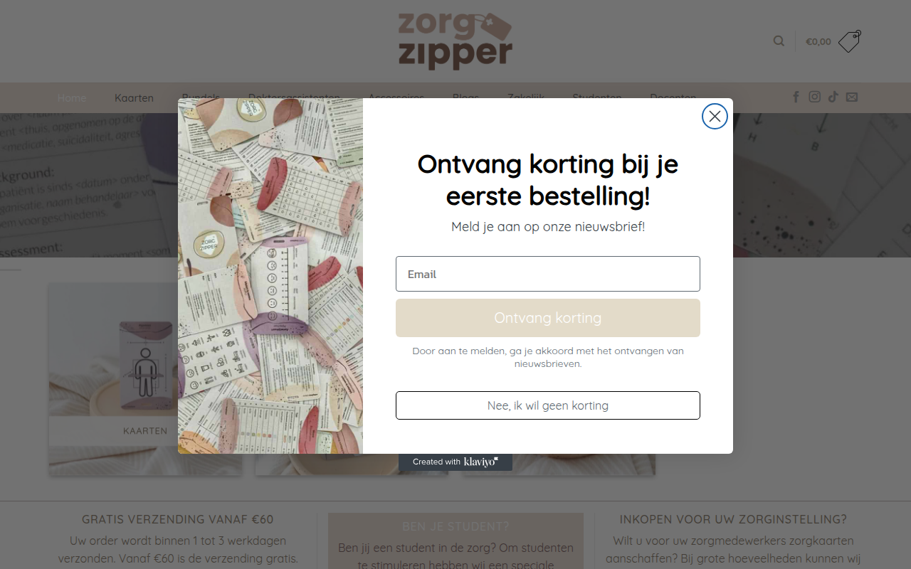 Screenshot van zorgzipper.nl