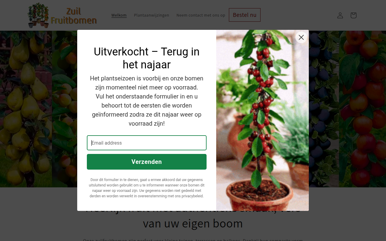 Screenshot van zuilfruitbomen.nl