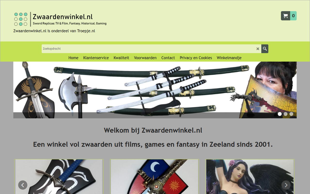 Screenshot van zwaardenwinkel.nl