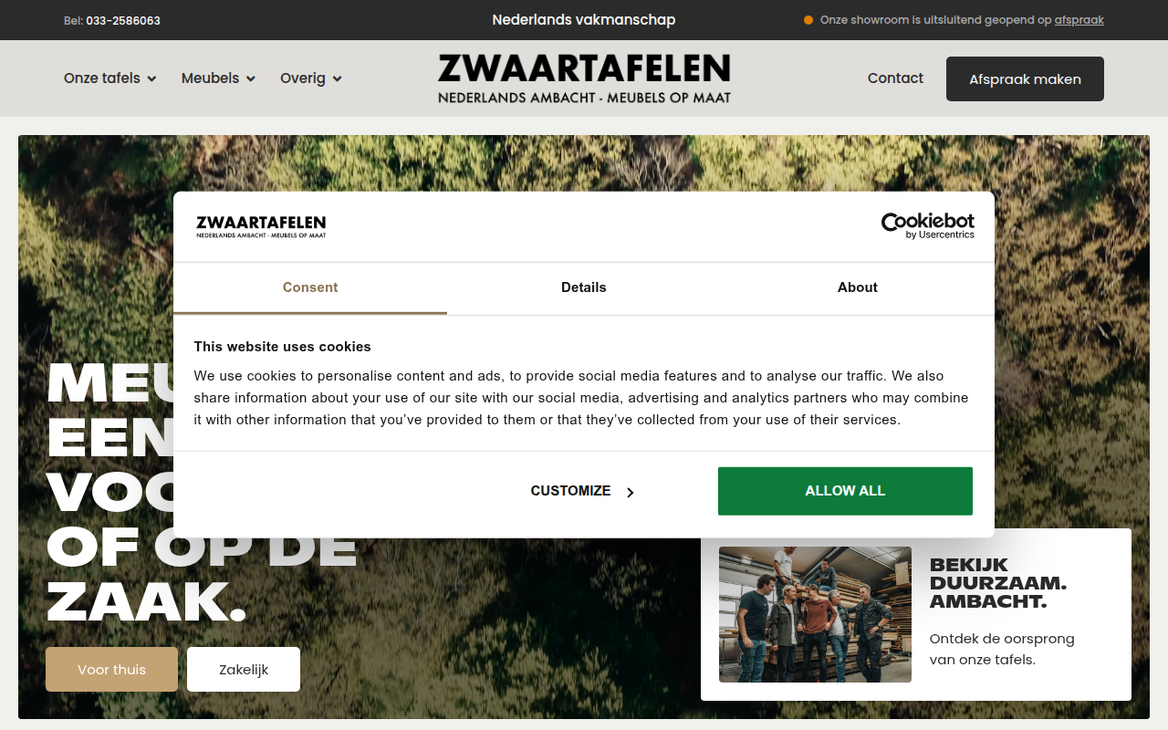 Screenshot van zwaartafelen.nl