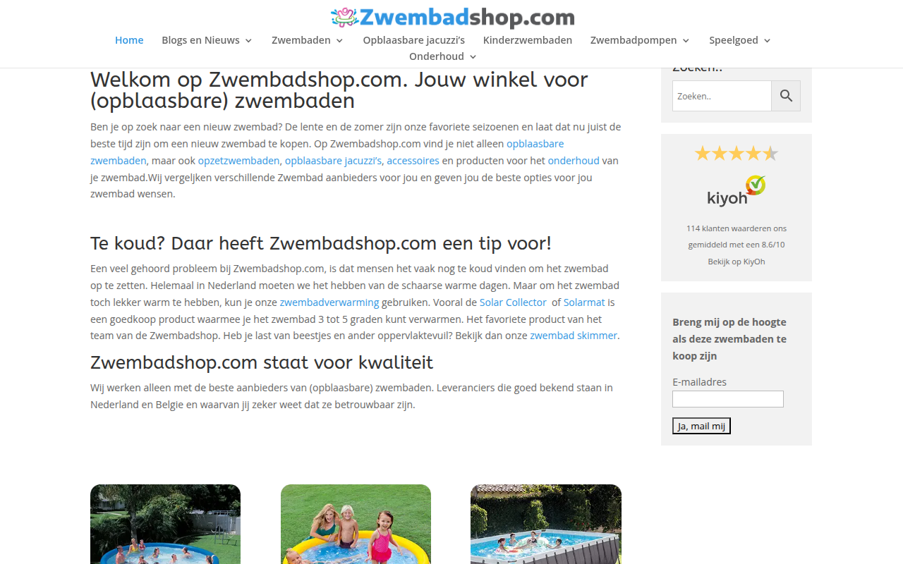 Screenshot van zwembadshop.com
