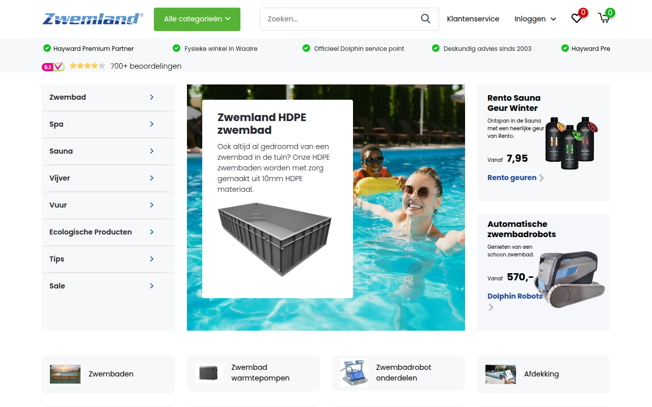 Screenshot van zwemland.nl