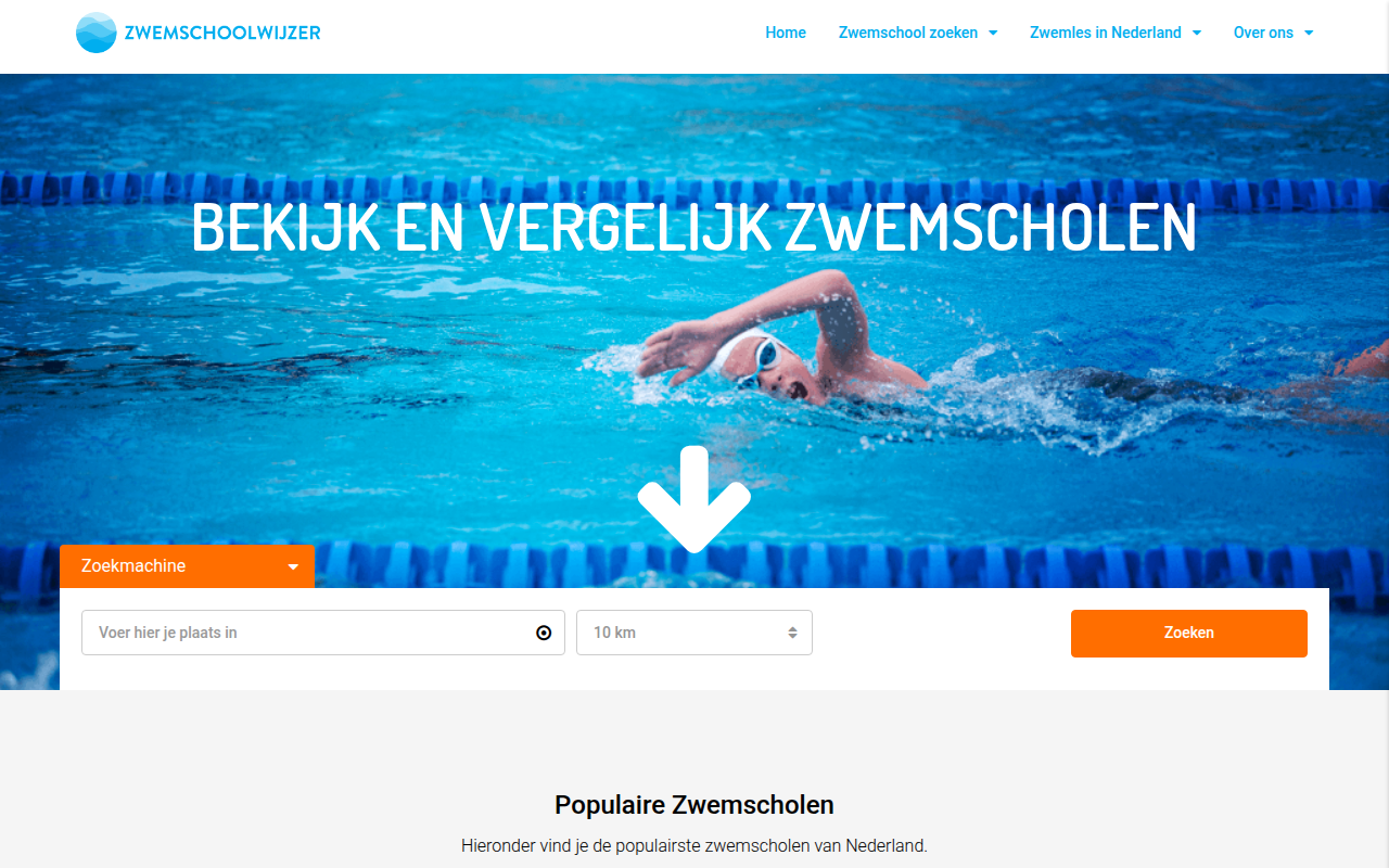 Screenshot van zwemschoolwijzer.nl