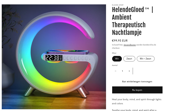 Product zoals aangeboden op webshop