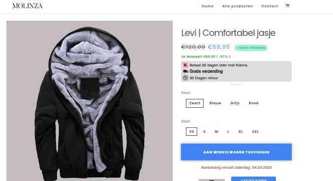 Product zoals aangeboden op webshop