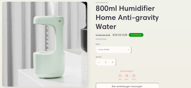 Product zoals aangeboden op webshop