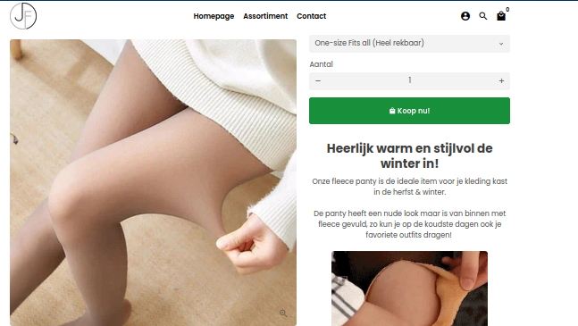 Product zoals aangeboden op webshop