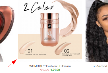 Product zoals aangeboden op webshop