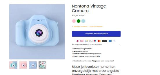 Product zoals aangeboden op webshop