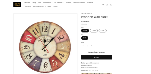 Product zoals aangeboden op webshop