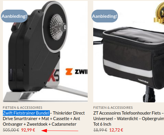 Zwift product zoals aangeboden op webshop.