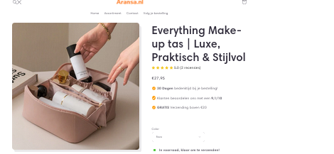 Product zoals aangeboden op webshop