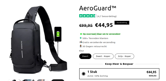 Product zoals aangeboden op webshop