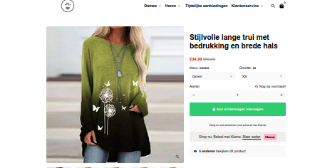 Voorbeeld product zoals aangeboden in webshop.