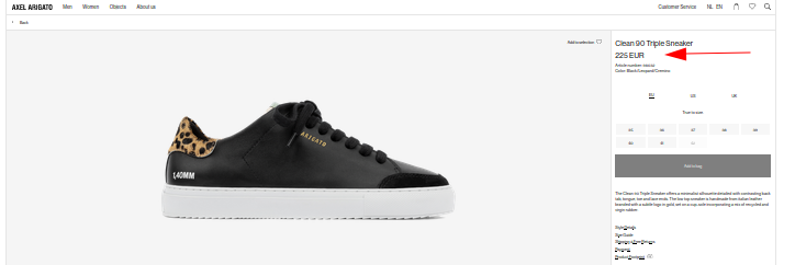 Dezelfde schoen (echte) kost 225 Euro!