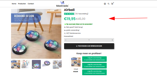 Voorbeeld van product aangeboden in webshop.