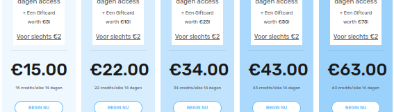 U stapt minimaal op het laagste niveau in (15 euro)