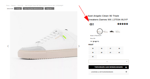 Aanbieding webshop. Namaak artikel voor 61 Euro.