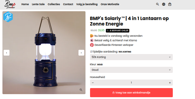 Product zoals aangeboden op webshop.