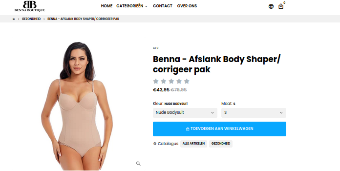 Product zoals aangeboden op webshop