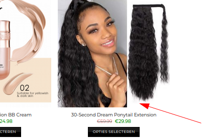 Product zoals aangeboden op webshop