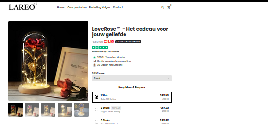 Product zoals aangeboden op webshop