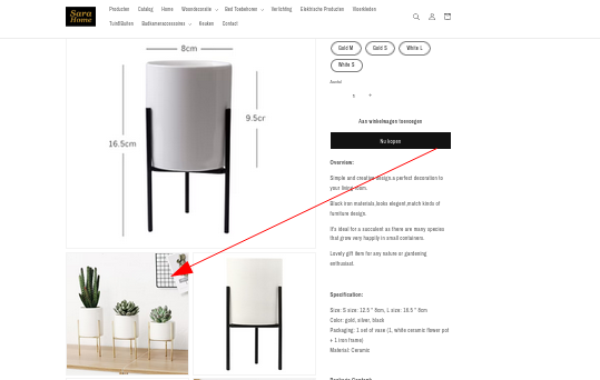 Product zoals aangeboden op webshop