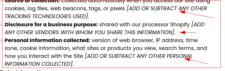 Niet ingevuld Shopify template!